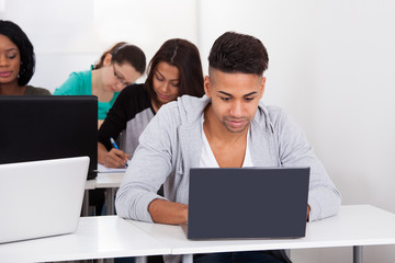 University Student Using Laptop At Desk