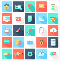 Modern flat icons vector collection with long shadow