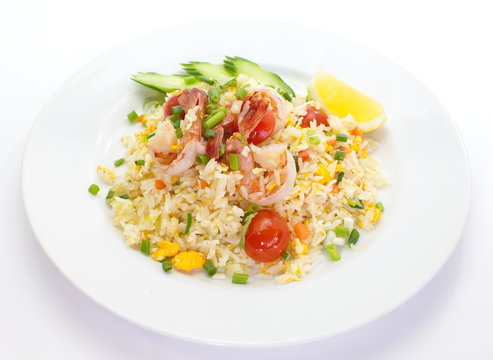 asian food shrimp fried rice and vegetables