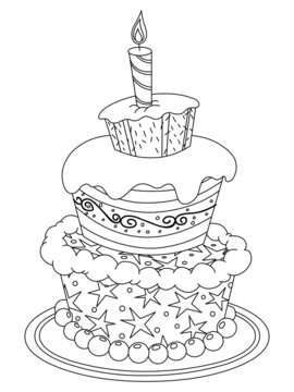 Outlined birthday cake