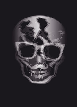 Röntgenbild Schädel mit Schnurrbart und Brille