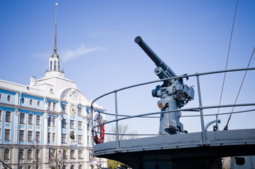 partial view of a battleship - Russian cruiser Aurora.