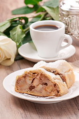 Slice of an apple strudel on the plate