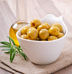 Green olives in a bowl