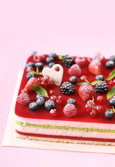 Multi-layered Berry and Pistachio Mousse Cake