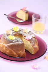 White Chocolate Pear Cake on a purple plate