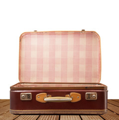 valigia vintage con base legno