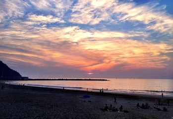 sunset at playa zurriola, san sebastian