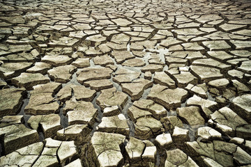 little water left on cracked earth / river dried up