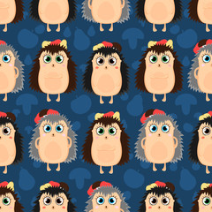 funny cartoon seamless pattern of hedgehogs
