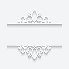 Cutout paper frame, ornamental divider on white
