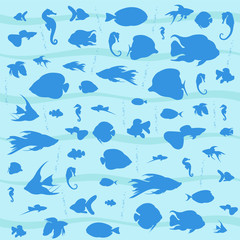 Vector blue background with marine fishes