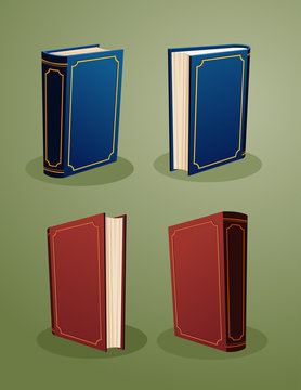 illustration of herdcover books in various angle