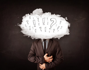 Business man cloud head with question and exclamation marks