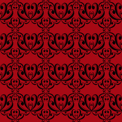Naklejka na ściany i meble Abstract black ornament seamless pattern on red