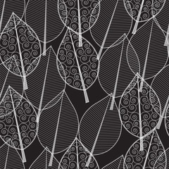 seamless dark pattern of white transparent leaves