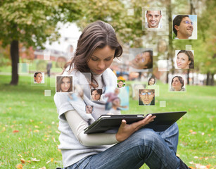 Woman using tablet computer social media