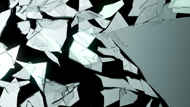 Broken and Shattered glass with slow motion. Alpha