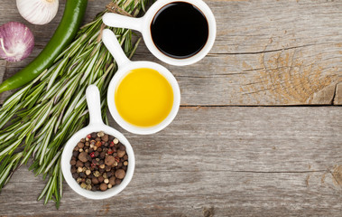 Olive oil and vinegar with spices