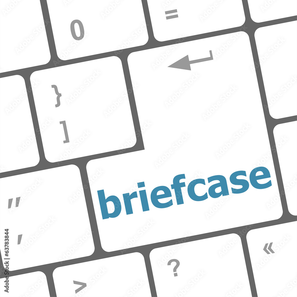 Poster briefcase text button on keyboard with soft focus