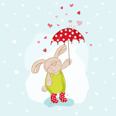Baby Bunny with Umbrella Illustration - in vector