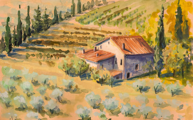 Obraz na płótnie Canvas Tuscany landscape.Watercolors.