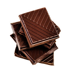 Chocolate bars stack isolated on white background closeup.  Chop