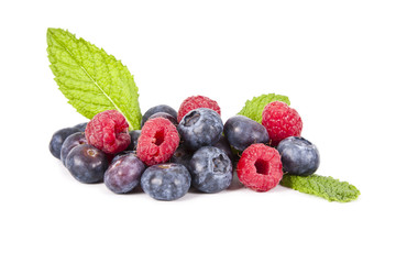 blueberries and raspberries isolated