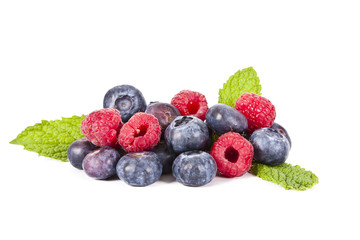 blueberries and raspberries isolated
