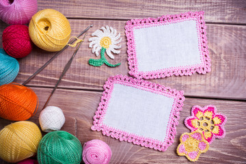 Balls of colored yarn