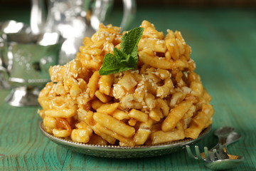 oriental sweets (chak-chak) with honey and sesame seeds