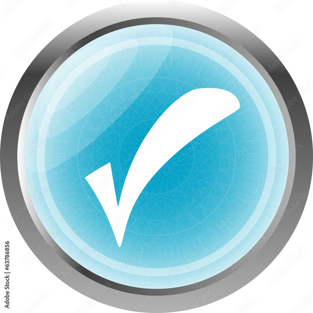 Poster glossy web button with check mark sign. shape icon isolated