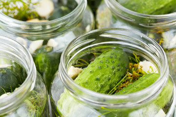 Preparation marinated cucumbers.