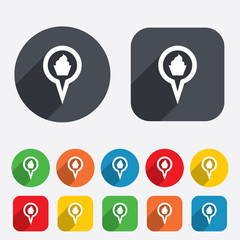 Map pointer food sign icon. Marker symbol.