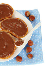 Bread with sweet chocolate hazelnut spread