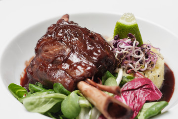 Lamb with white rice , lime, herbs and sauce