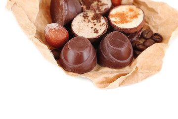Tasty chocolate candies, isolated on white