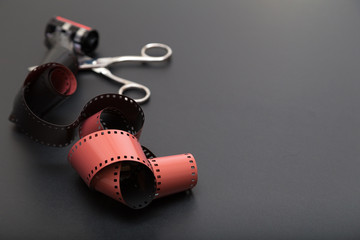 Slides film roll diapositives with Scissors