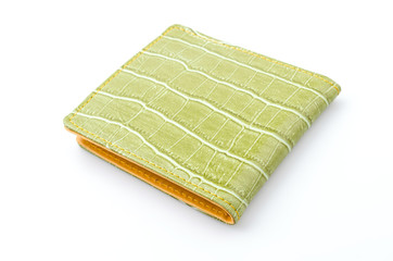 Green leather wallet isolated white background