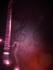 music note and neon light guitar, grunge music background - 63795690