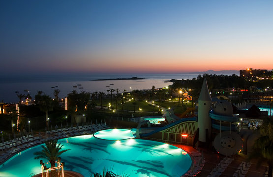 Night hotel pool