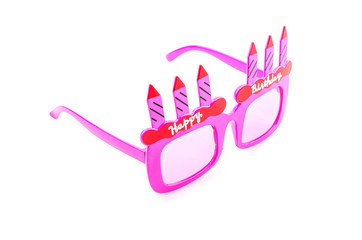 Happy birthday sunglasses isolated white background