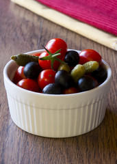 black olives, cetrioli and red tomatoes