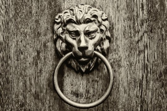 Door handle in the form of a lion's head.