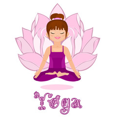 Young woman in a lotus position. Yoga classes