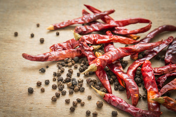 Dried chili peppers and black pepper.