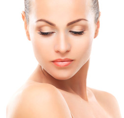 Fototapeta premium Beautiful Face of Young Woman with Clean Fresh Skin
