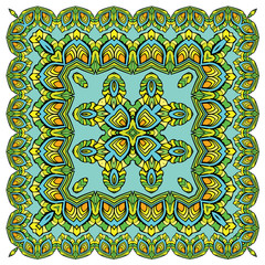 Squared background - ornamental floral pattern. Design for banda
