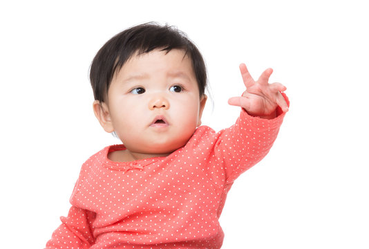 Asia baby girl hand up