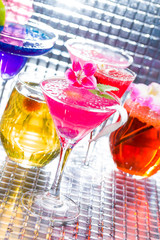 Cocktail with caviar and flower petals